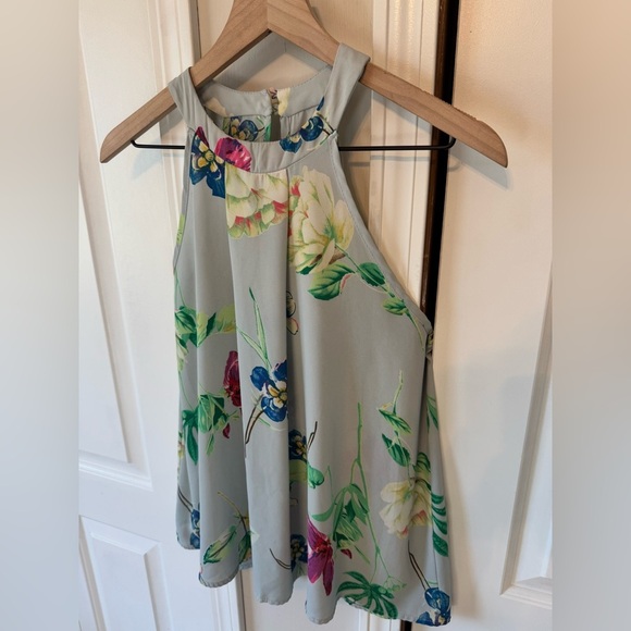 Le Lis Sheer High Neck Floral Flowy Tank Top Blouse Women’s Size Large - Picture 3 of 10